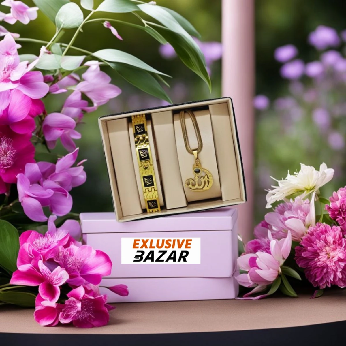 কম্বো প্যাকেজ - প্রিমিয়াম আল্লাহ্ বরকত লকেট ও মাল্টিপল আল্লাহু ব্রেসলেট